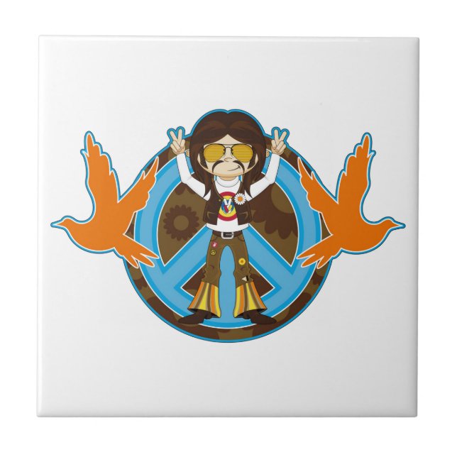 Cartoon Sixties Peace Hippie Ceramic Tile (Front)