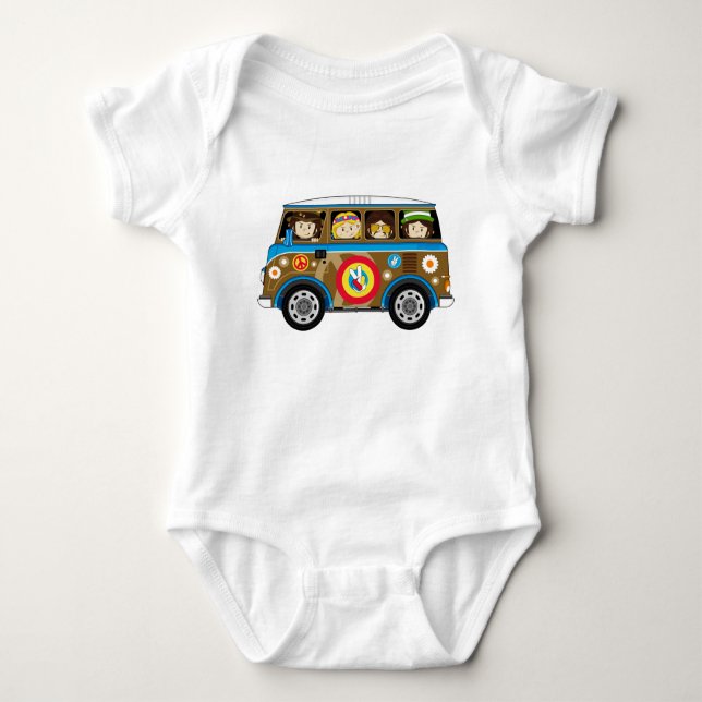 Cartoon Sixties Peace Hippie Van Baby Bodysuit (Front)
