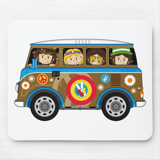 Cartoon Sixties Peace Hippie Van Mouse Pad (Front)