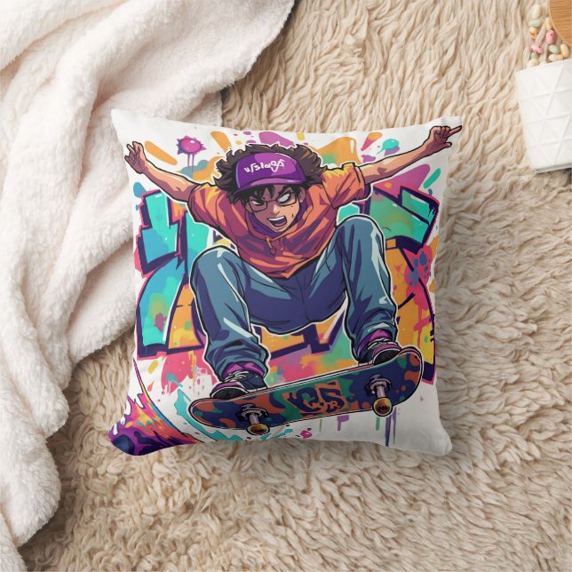 Cartoon Skateboarder Pillow (Blanket)