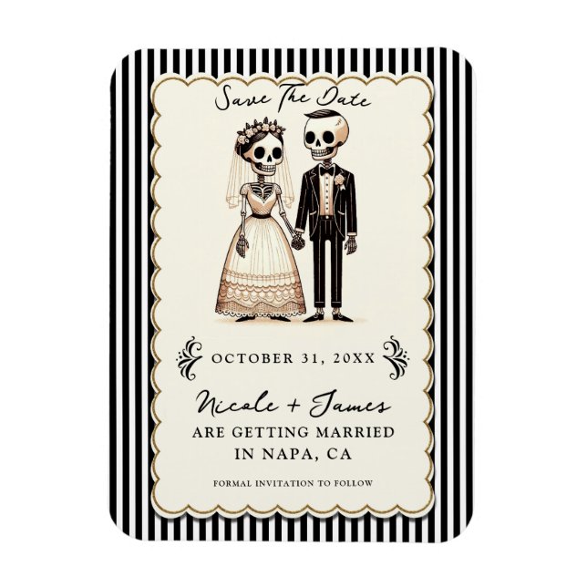 Cartoon Skeleton Bride + Groom Save the Date  Magnet (Vertical)