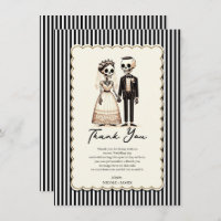 Cartoon Skeleton Bride + Groom Wedding Thank You