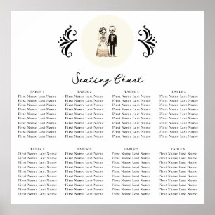 Cartoon Skeleton Bride + Groom Whimsical Seating Poster