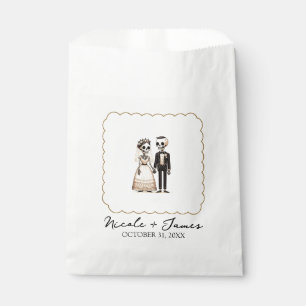 Cartoon Skeleton Bride + Groom Whimsical Wedding Favour Bag