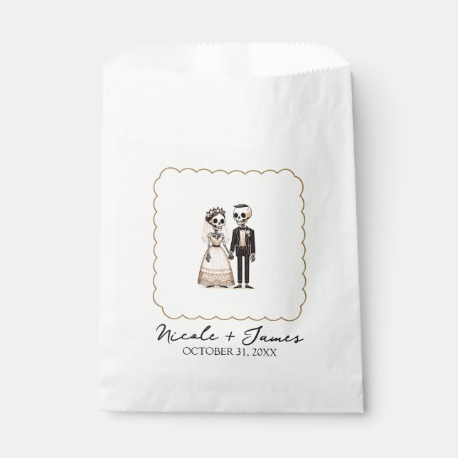 Cartoon Skeleton Bride + Groom Whimsical Wedding Favour Bag (Front)