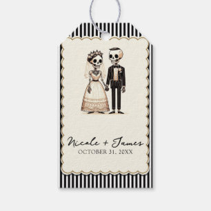 Cartoon Skeleton Bride + Groom Whimsical Wedding Gift Tags