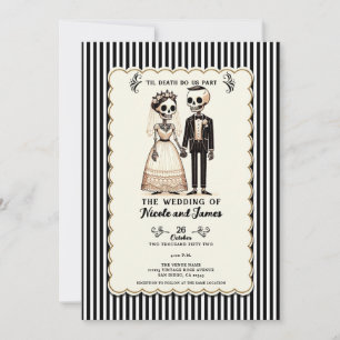 Cartoon Skeleton Bride + Groom Whimsical Wedding Invitation