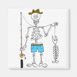 Cartoon Skeleton Fisherman in with Skeleton Fish Magnet