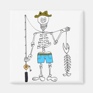 Cartoon Skeleton Fisherman in with Skeleton Fish Magnet