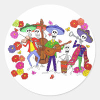 Cartoon Skeleton Musicians Mariachi Band Guitar