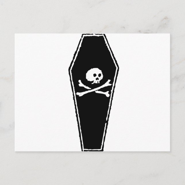 Cartoon Skull and Cross Bones in Coffin by Chillee Postcard (Front)