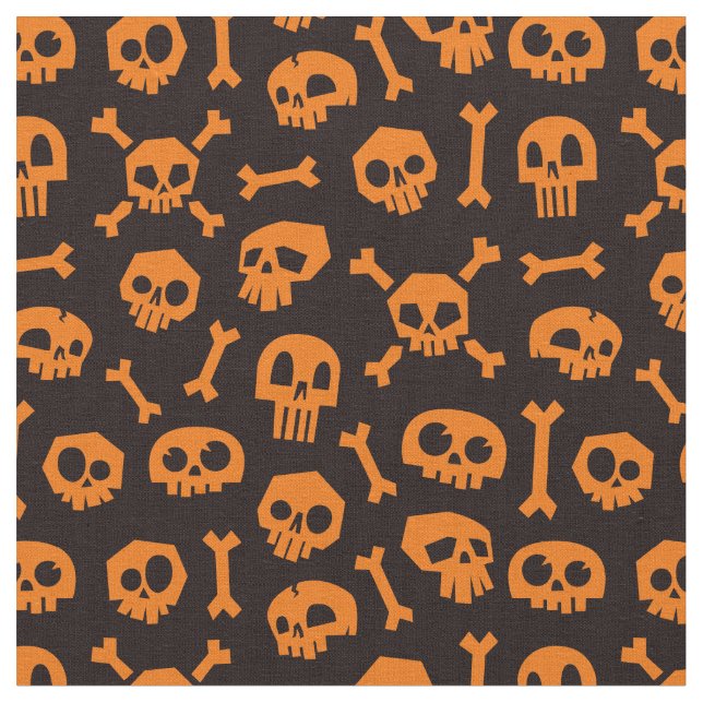 Cartoon Skull and Crossbones Pumpkin Fabric (Close Up)