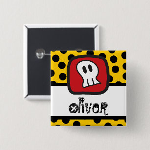 Cartoon Skull & Bone Kid Halloween Party Name Tag 15 Cm Square Badge