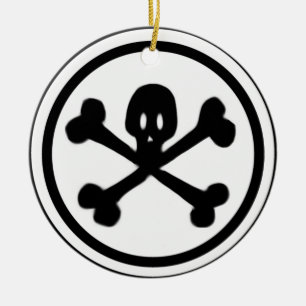 Cartoon Skull & Crossbones Logo Ceramic Ornament