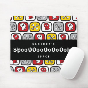 Cartoon Skull Crossbones Red Yellow Kids Halloween Mouse Pad