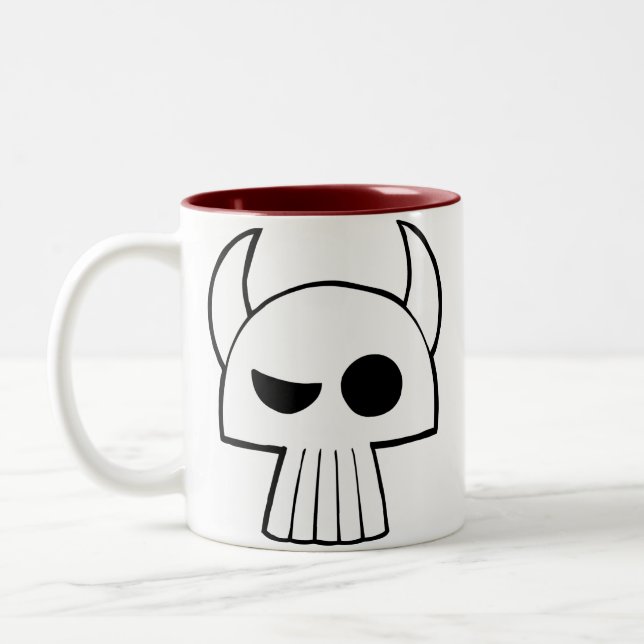 Cartoon Skull Design with Horns drinking mug (Left)