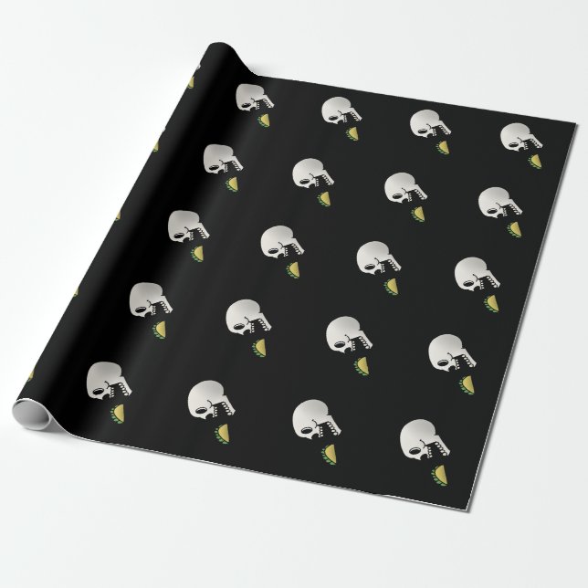 Cartoon Skull Eating Taco - DibsOnTacos Wrapping Paper (Unrolled)