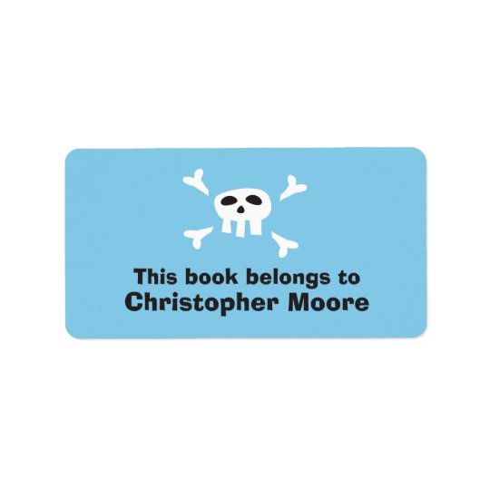 Cartoon skull pirate blue bookplate book plates address label