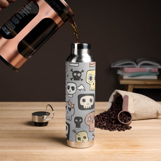 Cartoon Skullls Water Bottle (Coffee)