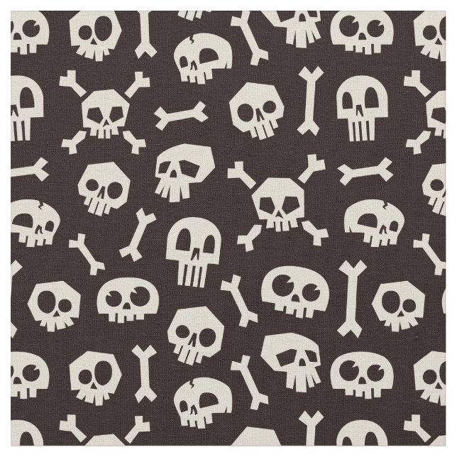 Cartoon Skulls Bone White Fabric (Close Up)