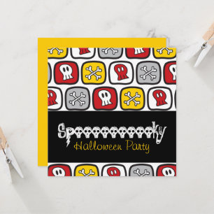 Cartoon Skulls & Bones Fun Kid's Halloween Party Invitation