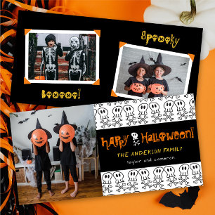Cartoon Skulls & Bones Kid's Happy Halloween Photo Card