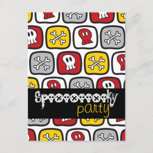 Cartoon Skulls & Bones Pattern Halloween Party Invitation Postcard