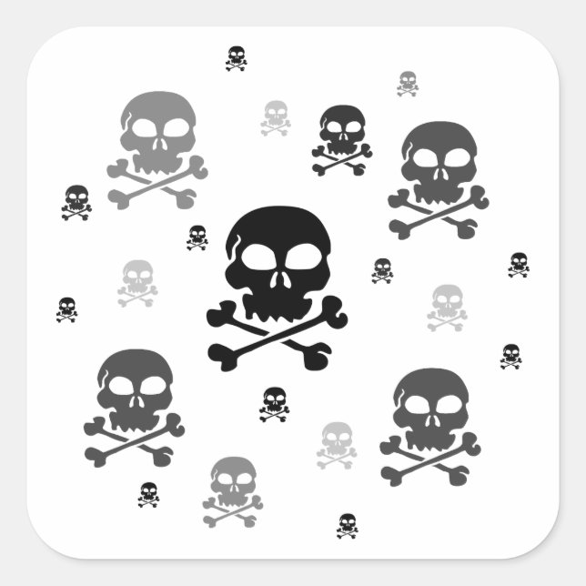 Cartoon Skulls Collage - Greyscale Square Sticker (Front)