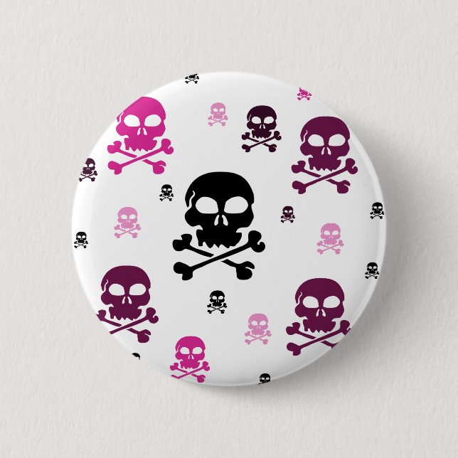 Cartoon Skulls Collage - Pink 6 Cm Round Badge (Front)