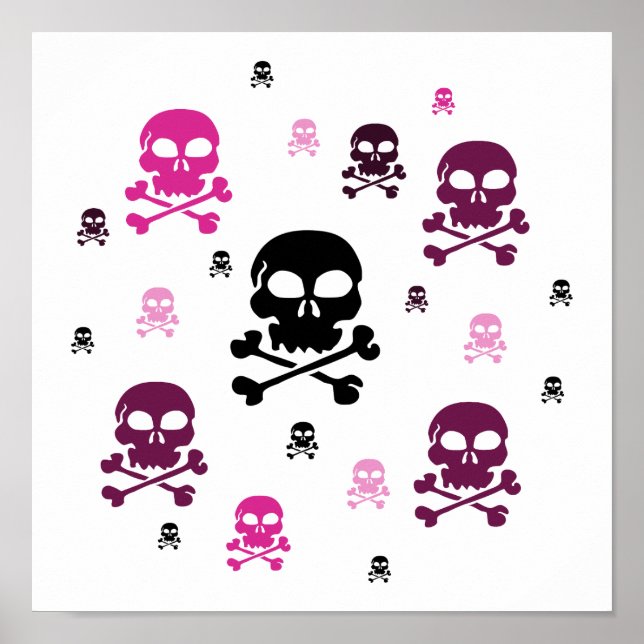 Cartoon Skulls Collage - Pink Poster (Front)