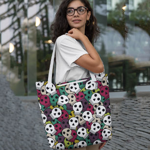 Cartoon skulls tote bag