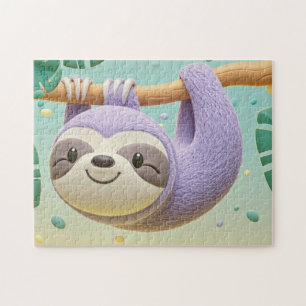 Cartoon sloth hanging on tree branch jigsaw puzzle