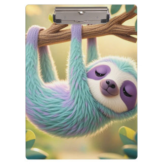 Cartoon sloth hanging upside-down from a branch  clipboard
