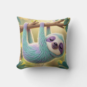 Cartoon sloth hanging upside-down from a branch  cushion