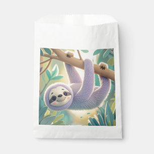 Cartoon sloth hanging upside-down from a branch favour bag