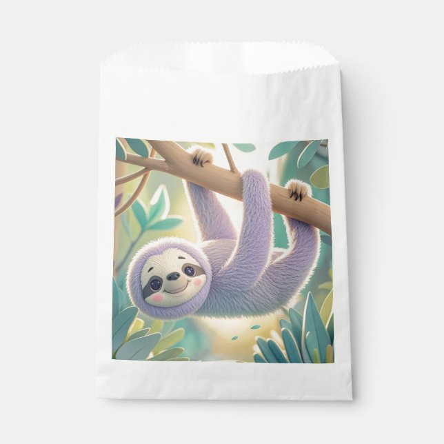Cartoon sloth hanging upside-down from a branch  favour bag (Front)
