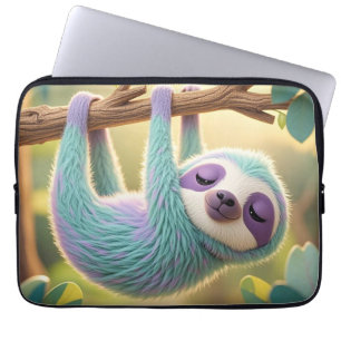 Cartoon sloth hanging upside-down from a branch  laptop sleeve
