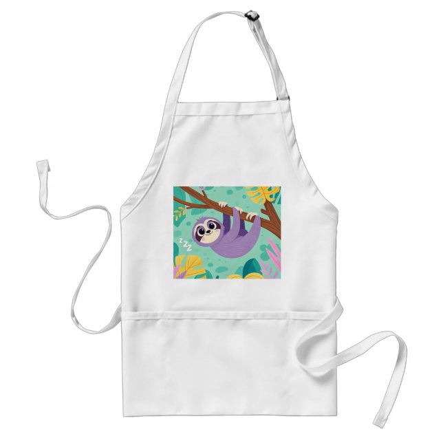 Cartoon sloth hanging upside-down from a branch standard apron (Front)