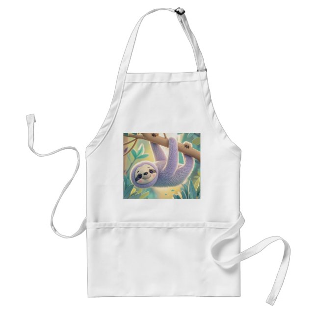 Cartoon sloth hanging upside-down from a branch  standard apron (Front)