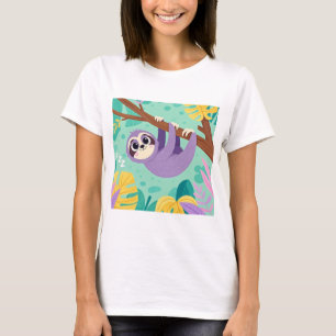 Cartoon sloth hanging upside-down from a branch T-Shirt