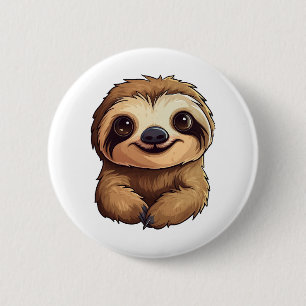 Cartoon sloth illustration 6 cm round badge