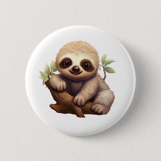 Cartoon sloth illustration 6 cm round badge (Front)