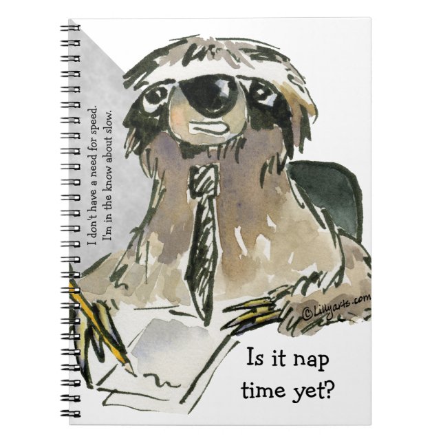 Cartoon Sloth Nap Time Notebook (Front)