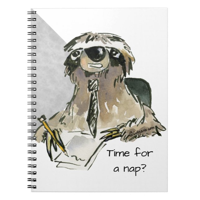 Cartoon Sloth Nap Time Notebook (Front)