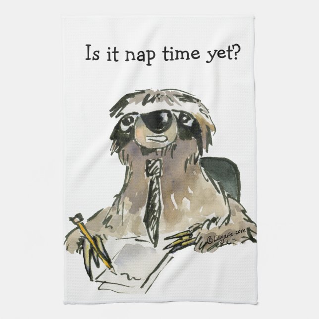 Cartoon Sloth Nap Time Tea Towel (Vertical)