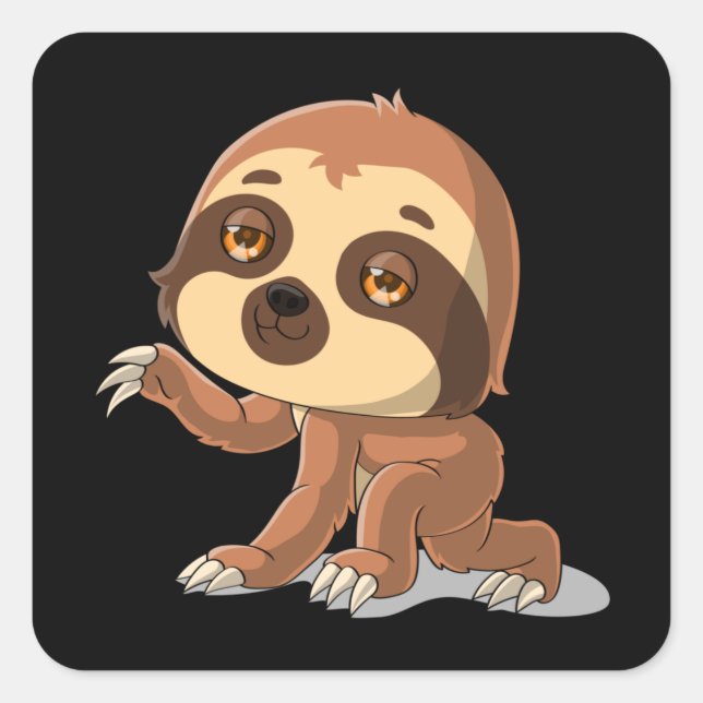 Cartoon sloth waving square sticker (Front)