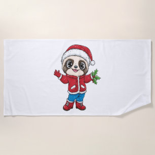 Cartoon Sloth Wearing Christmas Beach Towel