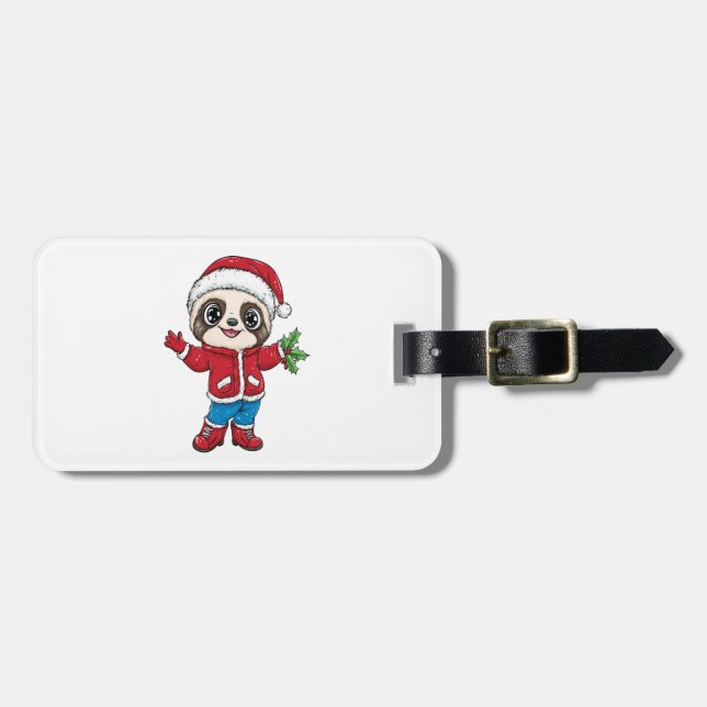 Cartoon Sloth Wearing Christmas Luggage Tag (Front Horizontal)
