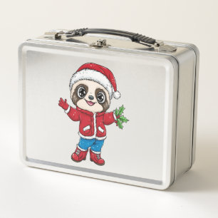Cartoon Sloth Wearing Christmas Metal Lunch Box