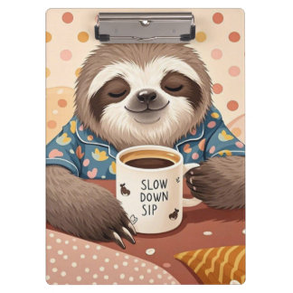 Cartoon sloth with exaggerated sleepy eyes  clipboard